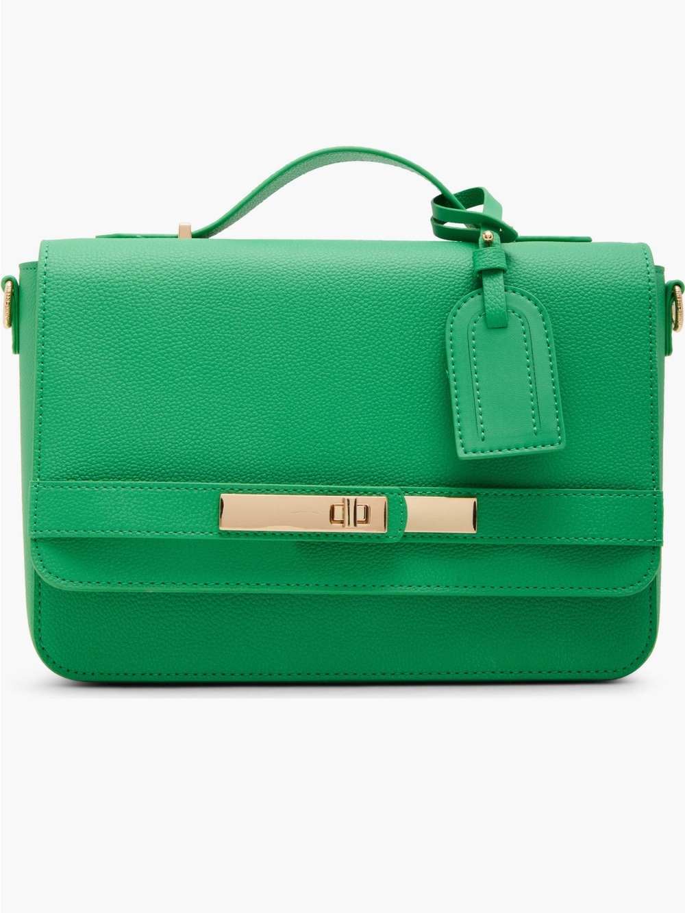 Anne Klein Bright Green Structured Satchel with Gold Hardware